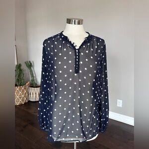 Banana Republic Sheer Polka Dot Pullover Popover Blouse Navy & White Womens MED